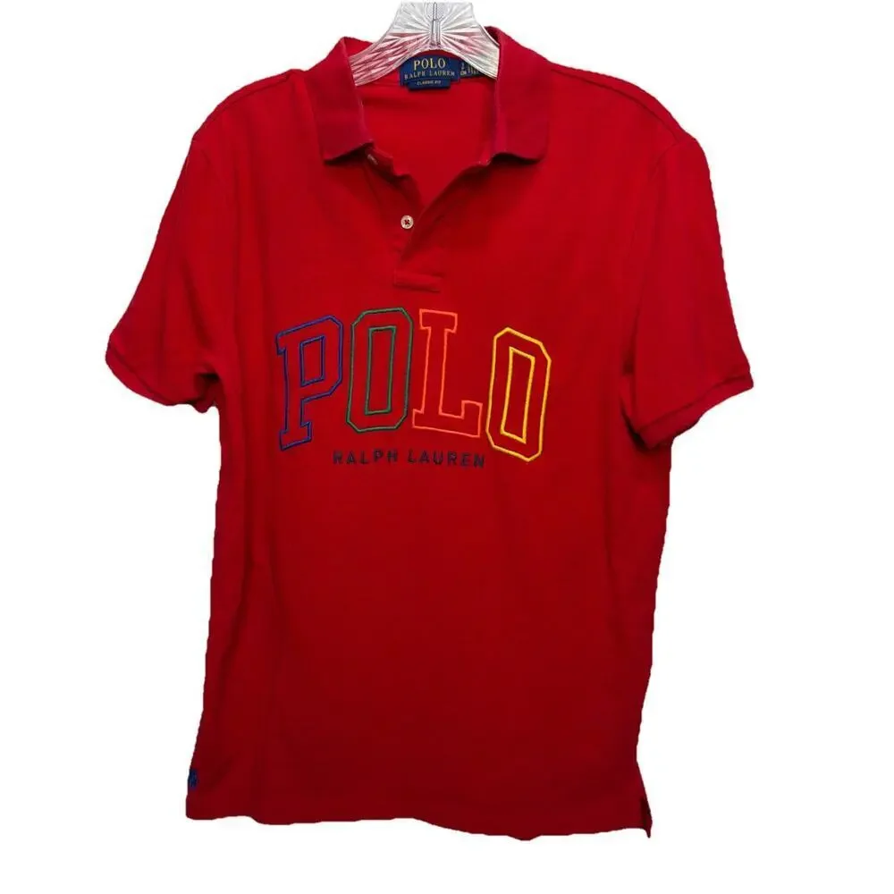 Polo Ralph Lauren Polo Shirt Mens Small Classic Fit Red Spellout Logo
